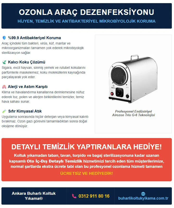 Ankara'da Ozonla Araç Dezenfeksiyonu Hizmeti